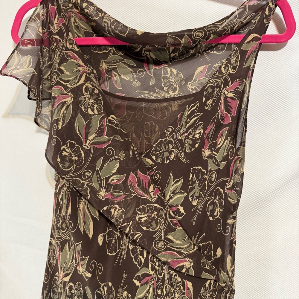 Max Studio Elegant Brown Silk Patterned Top - image 1